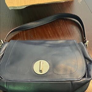 Furla Elegant Navy Leather Shoulder Bag with strap